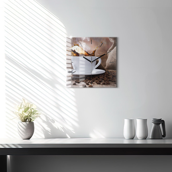 Skleněné hodiny čtvercové Šálek kávy