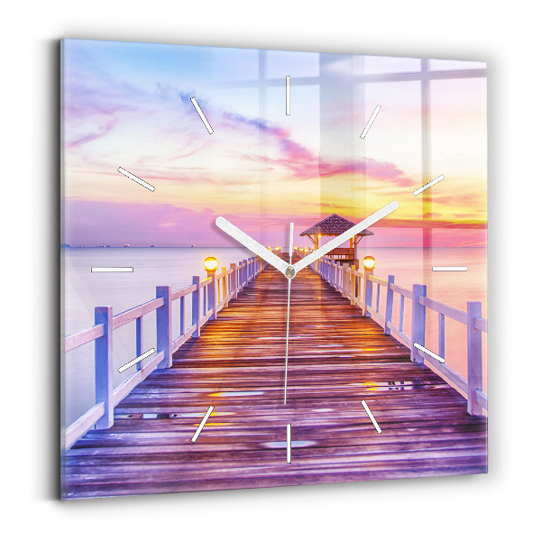 Skleněné hodiny čtvercové Most v přístavu večer