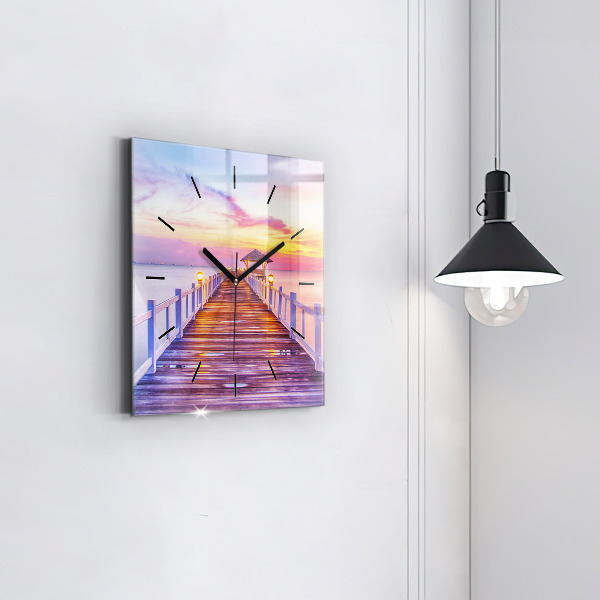 Skleněné hodiny čtvercové Most v přístavu večer