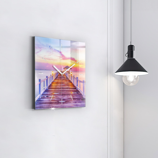 Skleněné hodiny čtvercové Most v přístavu večer