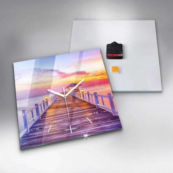 Skleněné hodiny čtvercové Most v přístavu večer