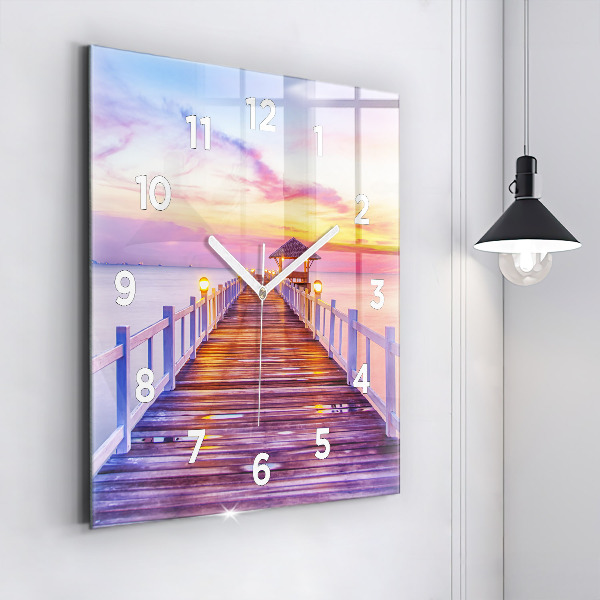 Skleněné hodiny čtvercové Most v přístavu večer