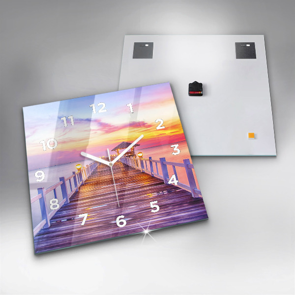 Skleněné hodiny čtvercové Most v přístavu večer