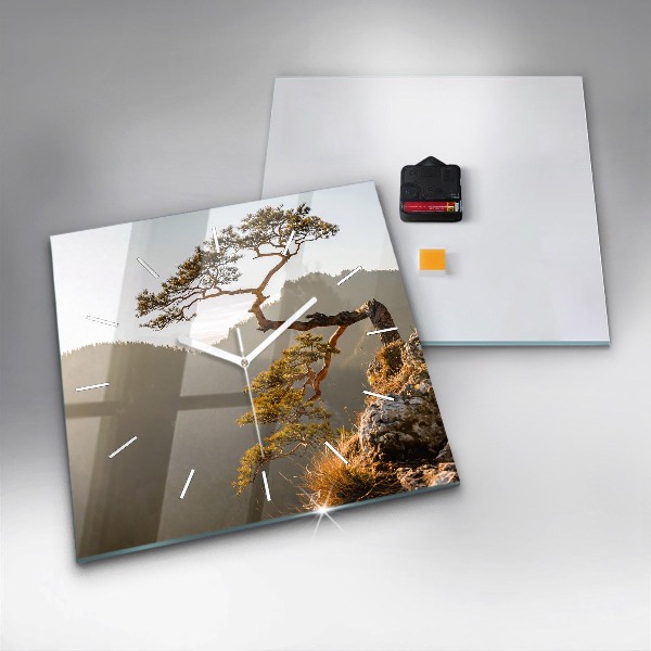 Skleněné hodiny čtvercové Strom v horách