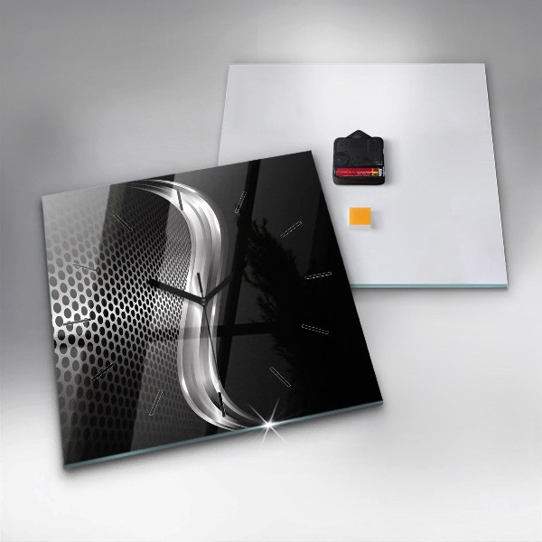 Čtvercové nástěnné hodiny Černá kovová abstrakce