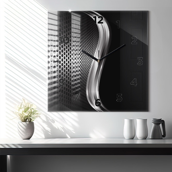 Čtvercové nástěnné hodiny Černá kovová abstrakce