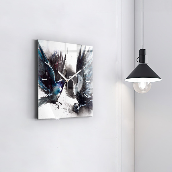 Skleněné hodiny čtvercové Malovaní ptáci