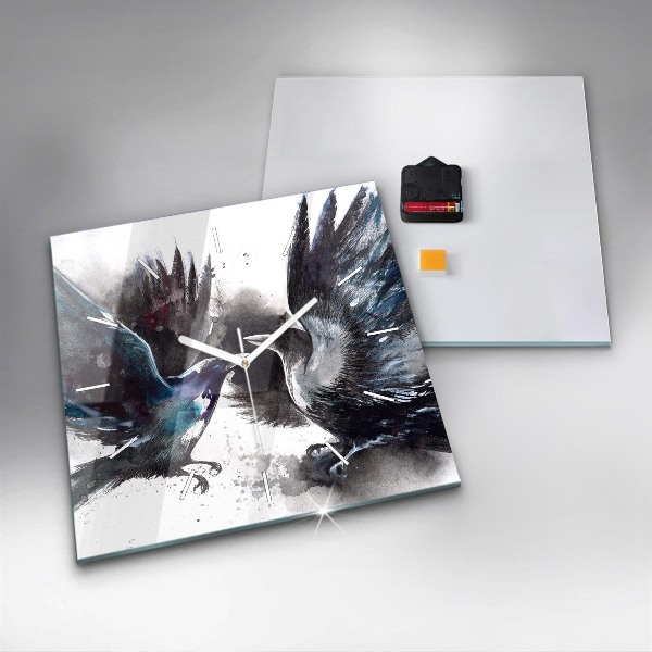 Skleněné hodiny čtvercové Malovaní ptáci