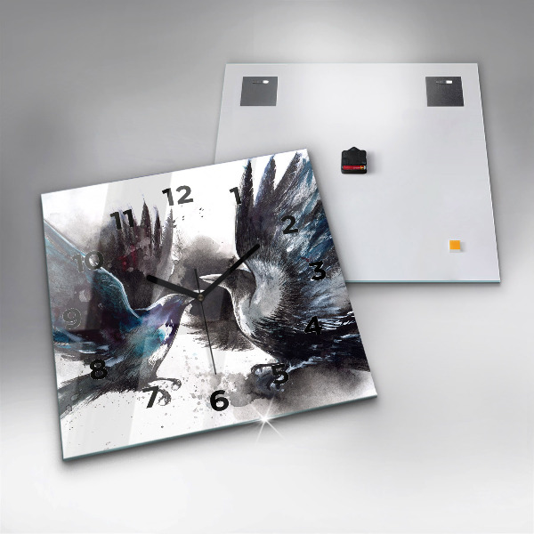 Skleněné hodiny čtvercové Malovaní ptáci