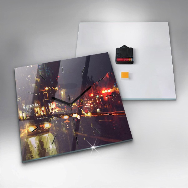 Skleněné hodiny čtvercové Malované město