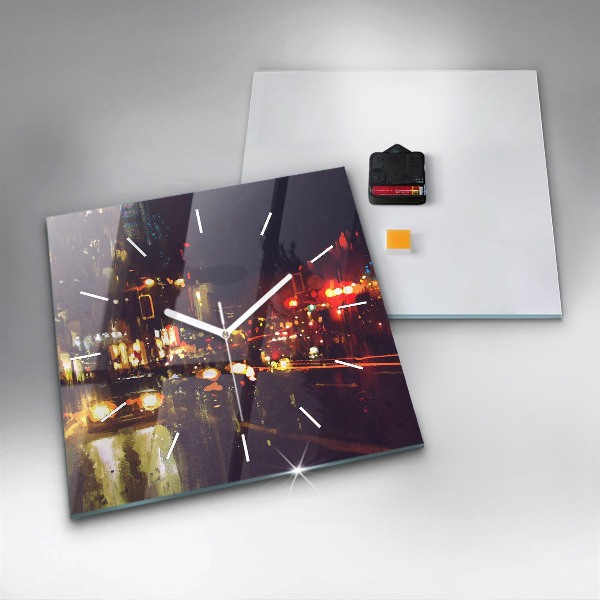 Skleněné hodiny čtvercové Malované město