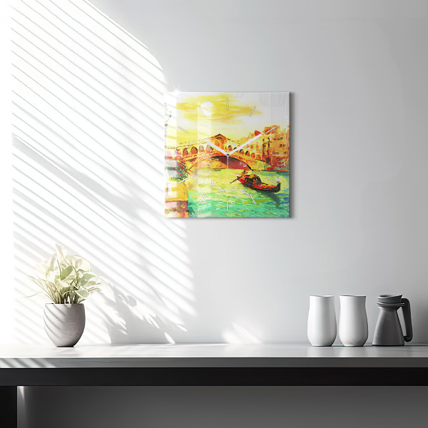 Skleněné hodiny čtvercové Benátský most Rialto