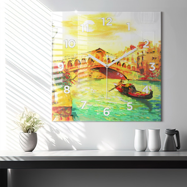 Skleněné hodiny čtvercové Benátský most Rialto