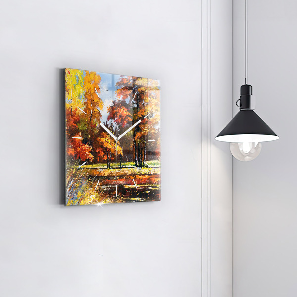 Skleněné hodiny čtvercové Podzimní krajina s řekou