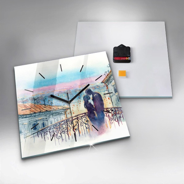 Skleněné hodiny čtvercové Lidé na akvarelu