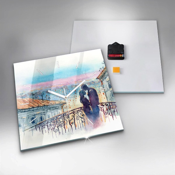 Skleněné hodiny čtvercové Lidé na akvarelu