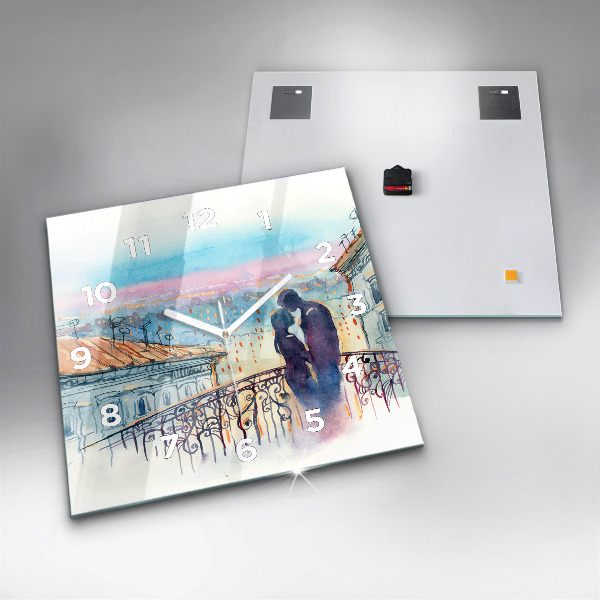 Skleněné hodiny čtvercové Lidé na akvarelu