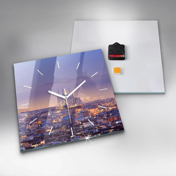 Skleněné hodiny čtvercové Pohled na Barcelonu