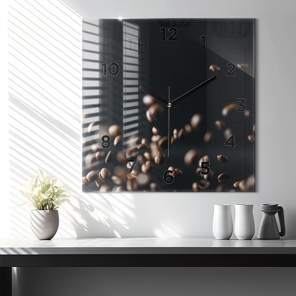 Čtvercové nástěnné hodiny Kávová zrna