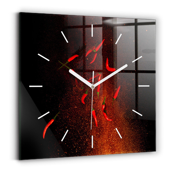 Čtvercové nástěnné hodiny Chilli papričky