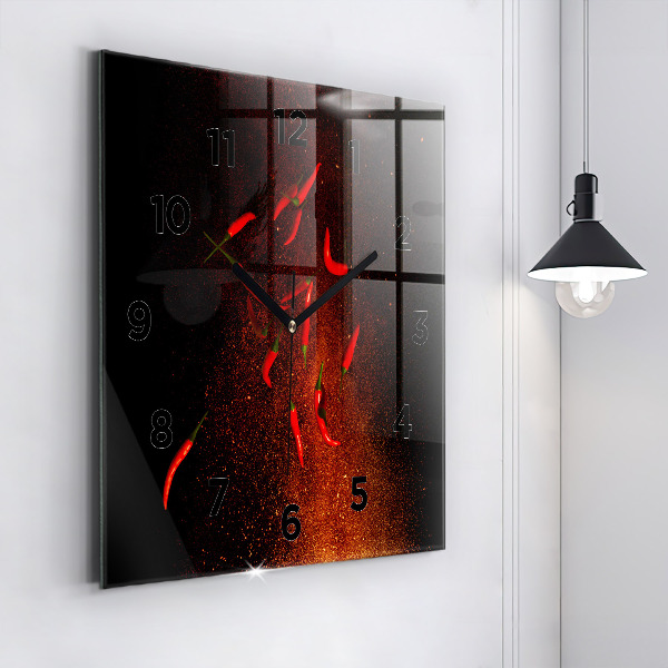 Čtvercové nástěnné hodiny Chilli papričky