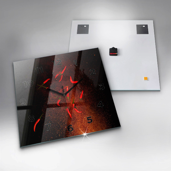 Čtvercové nástěnné hodiny Chilli papričky