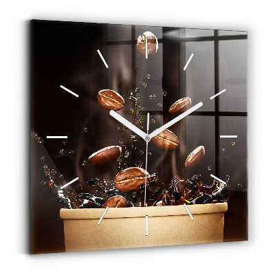 Čtvercové nástěnné hodiny Horká káva