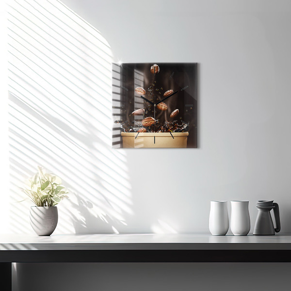 Čtvercové nástěnné hodiny Horká káva