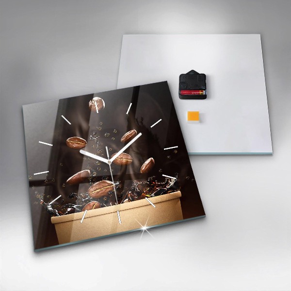 Čtvercové nástěnné hodiny Horká káva