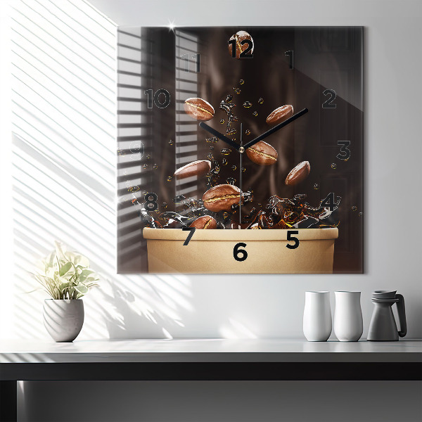 Čtvercové nástěnné hodiny Horká káva