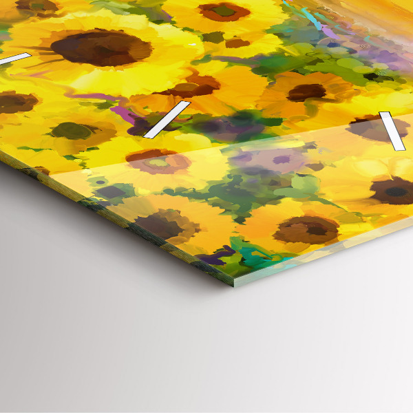 Čtvercové nástěnné hodiny Pole slunečnic