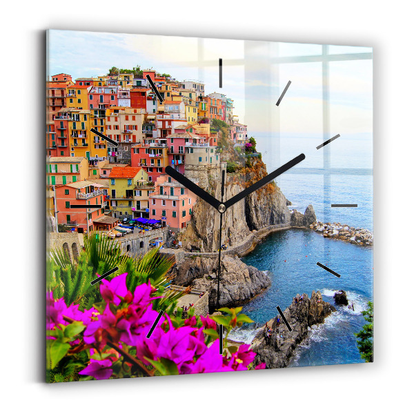 Skleněné hodiny čtvercové Pobřeží Cinque Terre