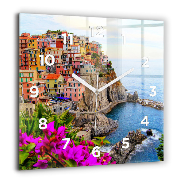 Skleněné hodiny čtvercové Pobřeží Cinque Terre