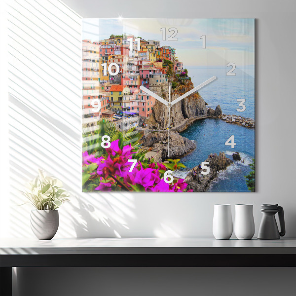 Skleněné hodiny čtvercové Pobřeží Cinque Terre