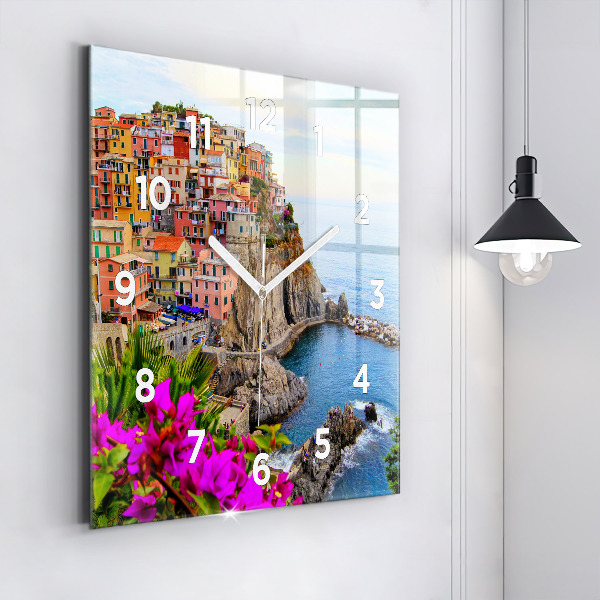Skleněné hodiny čtvercové Pobřeží Cinque Terre