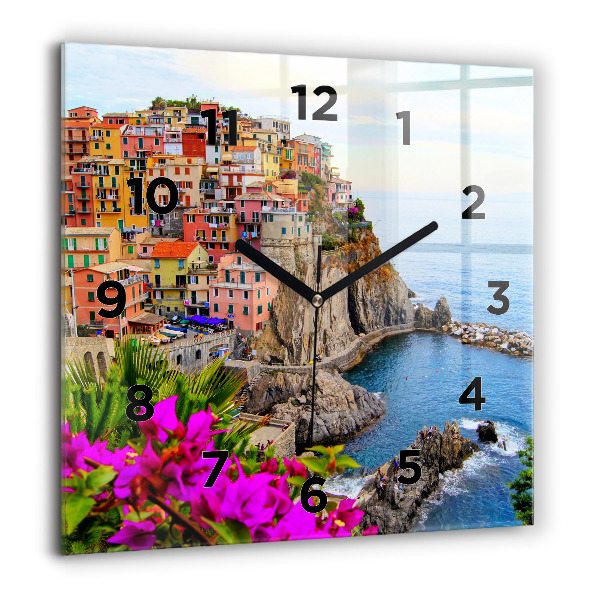 Skleněné hodiny čtvercové Pobřeží Cinque Terre