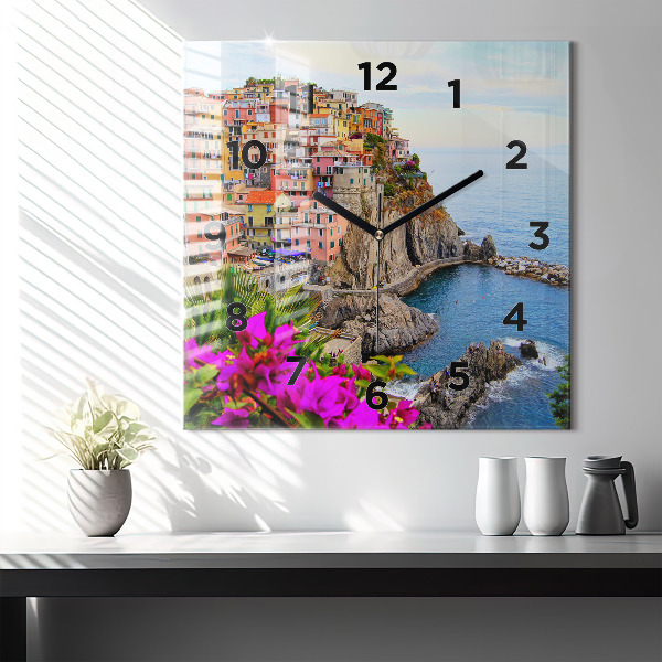 Skleněné hodiny čtvercové Pobřeží Cinque Terre