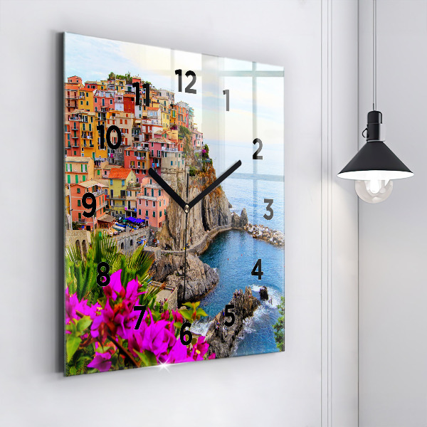 Skleněné hodiny čtvercové Pobřeží Cinque Terre