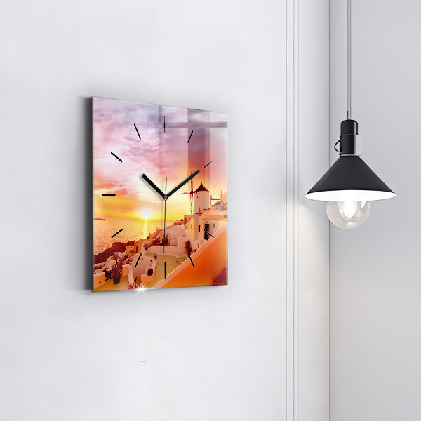 Skleněné hodiny čtvercové Starý větrný mlýn na Santorini