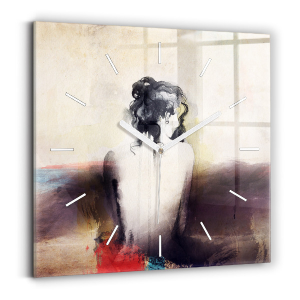 Skleněné hodiny čtvercové Abstraktní portrét ženy
