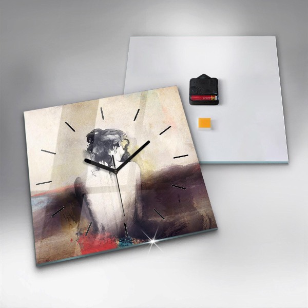 Skleněné hodiny čtvercové Abstraktní portrét ženy