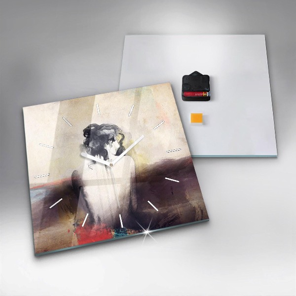 Skleněné hodiny čtvercové Abstraktní portrét ženy