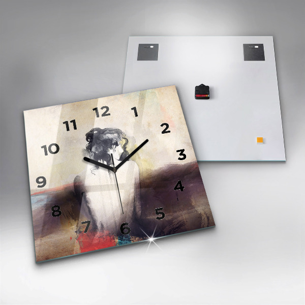 Skleněné hodiny čtvercové Abstraktní portrét ženy