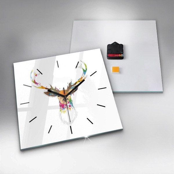 Skleněné hodiny čtvercové Barevná hlava jelena