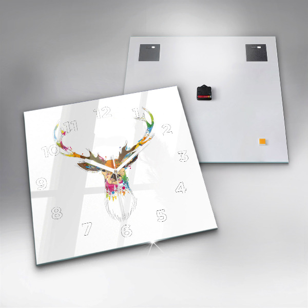 Skleněné hodiny čtvercové Barevná hlava jelena