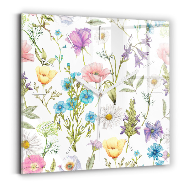 Skleněné hodiny čtvercové Kompozice květin