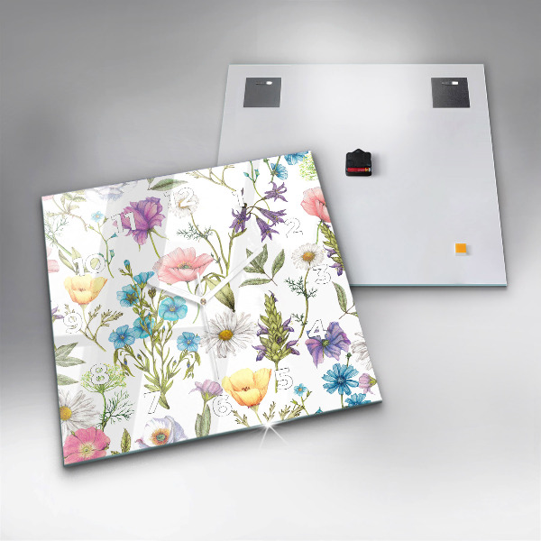 Skleněné hodiny čtvercové Kompozice květin