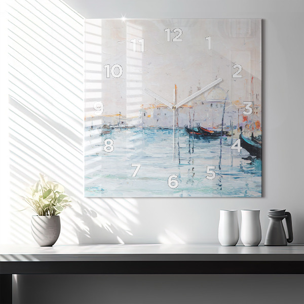 Skleněné hodiny čtvercové Olejomalba jachty moře