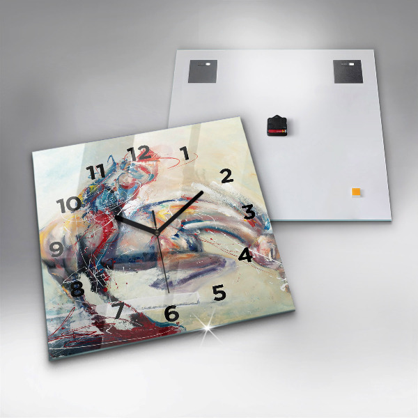 Čtvercové nástěnné hodiny Ilustrace cválajících koní