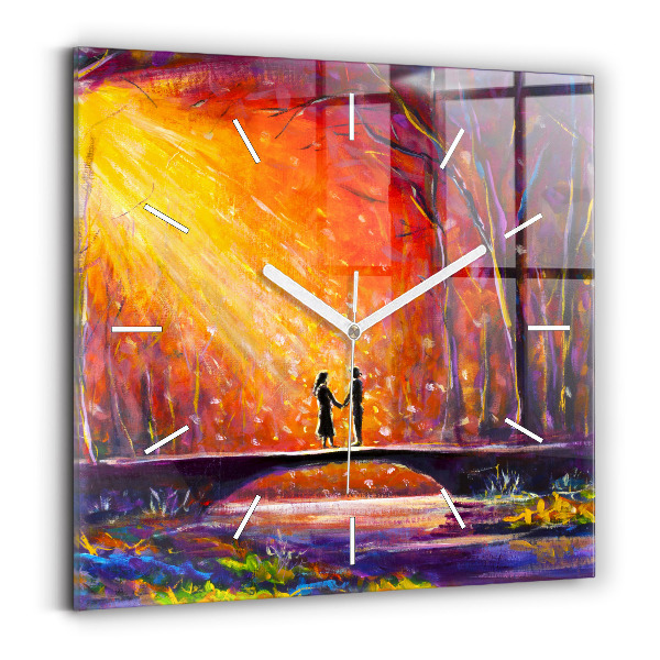 Čtvercové nástěnné hodiny Pár v lese